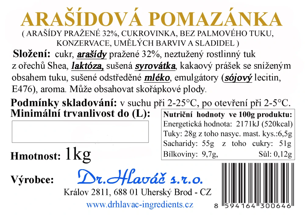 Dr.Hlaváč - ARAŠÍDOVÁ pomazánka 1kg