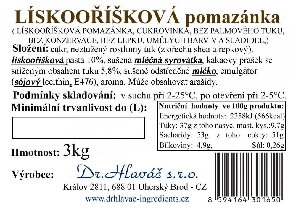 Dr.Hlaváč - LÍSKOOŘÍŠKOVÁ pomazánka 3kg