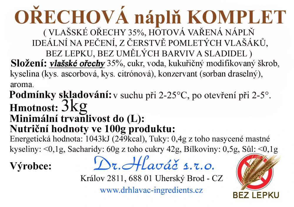 Dr.Hlaváč - OŘECHOVÁ náplň Komplet 3kg