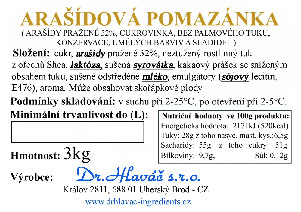 Dr.Hlaváč - ARAŠÍDOVÁ pomazánka 3kg