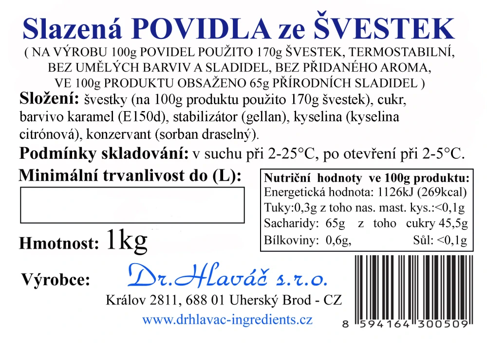 Dr.Hlaváč - Slazená POVIDLA ze ŠVESTEK 1kg